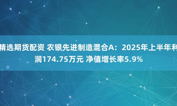 精选期货配资 农银先进制造混合A：2025年上半年利润174.75万元 净值增长率5.9%